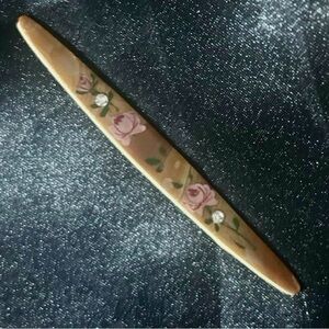 Vintage Hand-Painted Floral Brooch Accent - Green Leaves